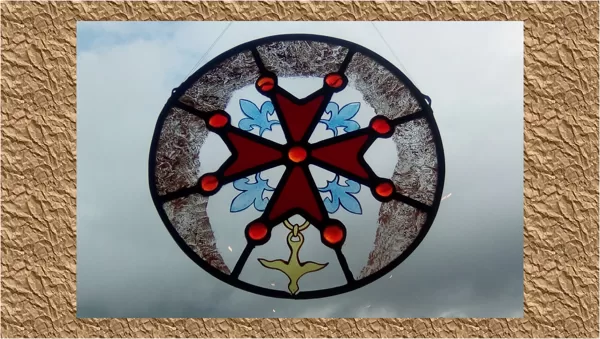 CROIX HUGUENOTE Plomb Grisaille Email Jaune d'Argent